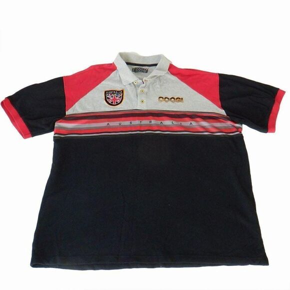 Coogi Australia British flag black red color panel crest embroidery polo top - Picture 1 of 5